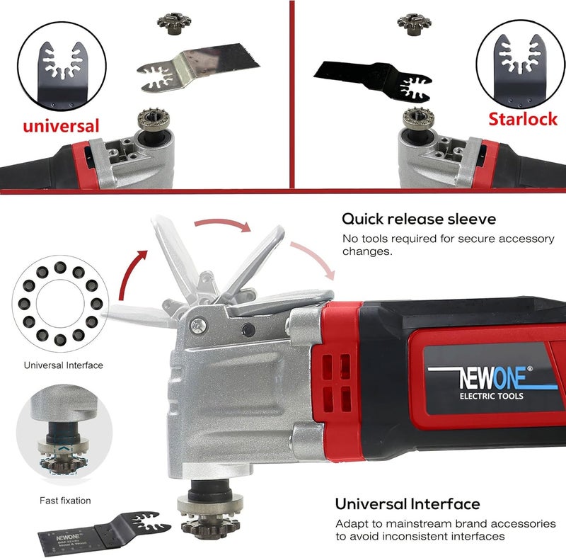 New One Oscillating Tool 4 Amp Oscillating Multi-Tool Kit with 4° Oscillation Angle,6 Variable Speed with 5-piece Electric Multitool Blades (Red Black) - Image 5